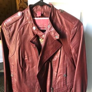Burgundy red real leather jacket